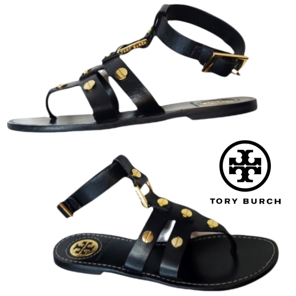 Tory Burch Black Leather Gladiator Sandals Size:6M
